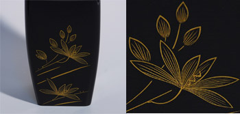 輪島塗花器蘭沈金蒔絵 塩多政喜(作)共箱