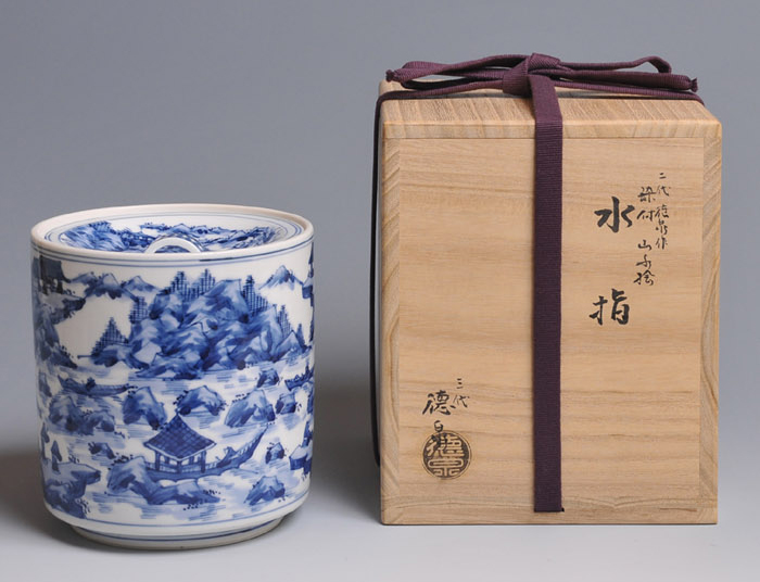 魅力の 茶道具　西村徳泉作染付水指 陶芸