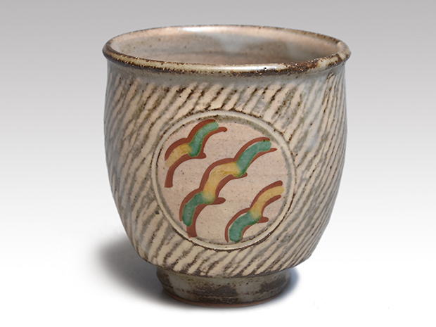 【人間国宝】島岡達三 象嵌赤繪夫婦湯呑 人間国宝】島岡達三 象嵌赤繪夫婦湯呑