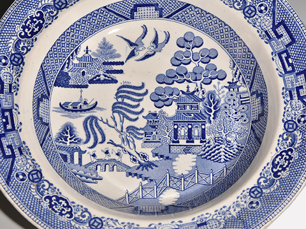 英国 アンティーク ウィローパターン 印判 皿 菓子鉢 19世紀後半～20