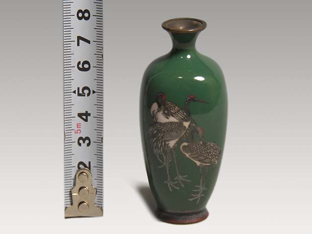 ミニチュア七宝花瓶 鶴文有線七宝 高さ：7.8cm 古美術ささき