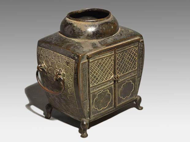 古銅 唐銅製 厨子形置物 両面に観音扉付 中国古玩   古美術ささき