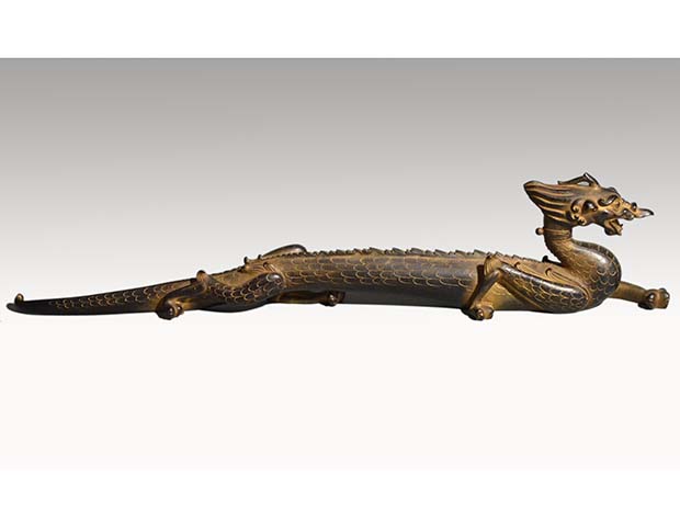香取秀真(作)　龍　大文鎮　全長44.5cm　共箱　大観古希記念作