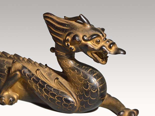 香取秀真(作)　龍　大文鎮　全長44.5cm　共箱　大観古希記念作