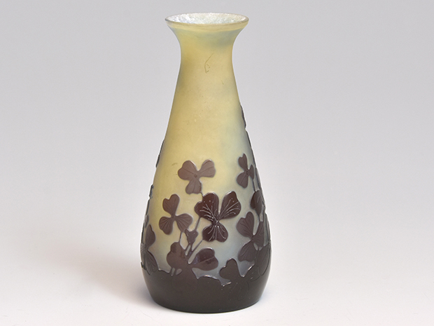 古美術ささき / エミール・ガレ スミレ文 被せガラス 酸化腐食彫 花瓶 一輪挿し 1900年代初頭