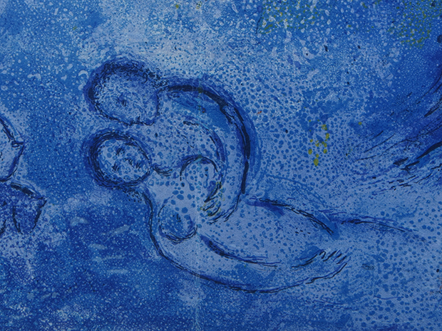 シャガール　リトグラフ　サラと天使たち　1960年 シャガール「天使」1960年リトグラフ・額寸545×460mm
