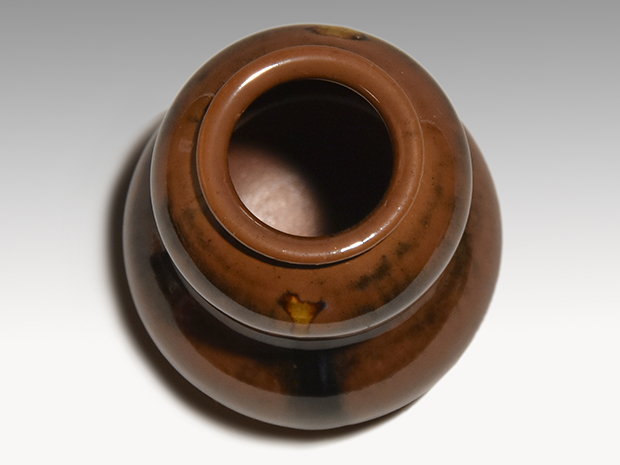 古瀬戸写　瓢形茶入　山口茂(作)　共箱　象牙　仕服(縞需子裂)