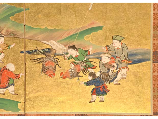 江戸時代 「唐子図」 小屏風 雛屏風 金地に極彩色 二曲一双 | 古美術ささき