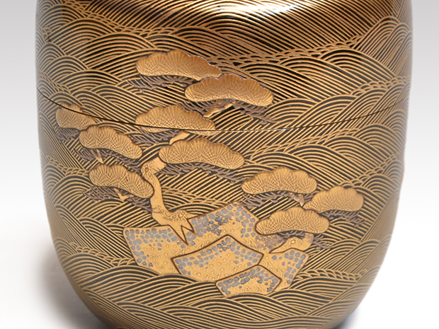 MA583 茶道具 一后一兆作 塩釜蒔絵 棗 保証品 共箱・共布・作歴 / 梨地 栗山園オンライン通販部 / 【出物】 塩釜絵大棗 一后一兆 鵬雲斎書付
