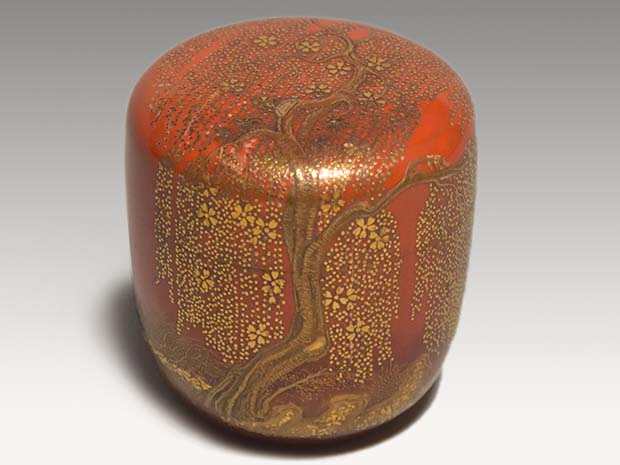 ○F1001 翠甫「四季蒔絵 金輪寺棗 春」共箱付 茶道具 薄茶器