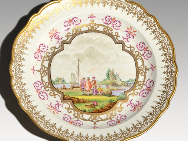 MEISSEN マイセン 港湾風景画 金彩 31.5cm プレート 飾り皿 1850～1924年