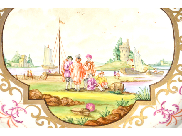 MEISSEN マイセン 港湾風景画 金彩 31.5cm プレート 飾り皿 1850～1924年