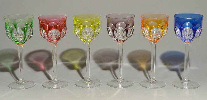Moser モーゼル クリスタル ハンドカット ワイングラス 6客 色ガラス 