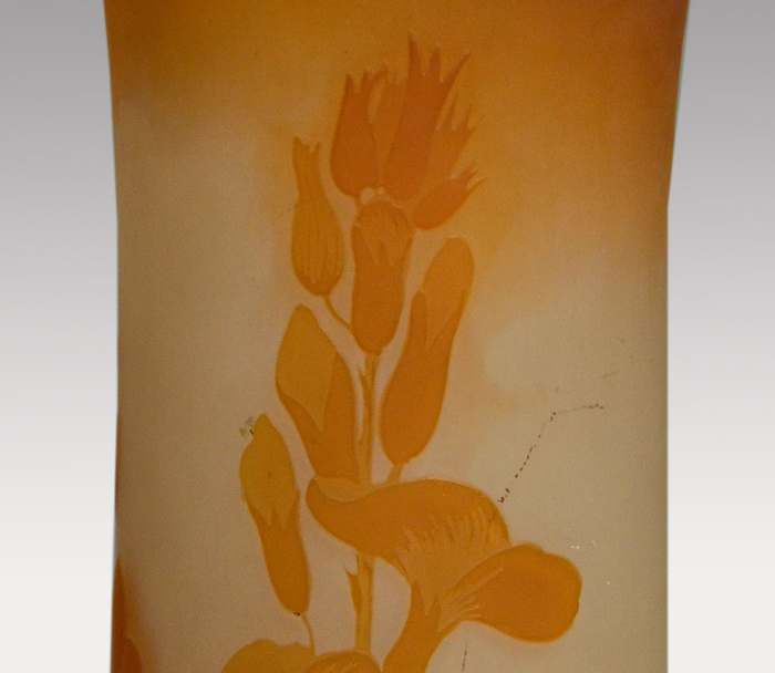 Galle　ガレ　花文　大型花瓶　酸化腐食彫　1900年代初頭