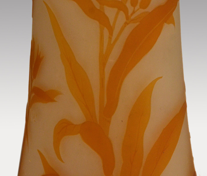 Galle　ガレ　花文　大型花瓶　酸化腐食彫　1900年代初頭