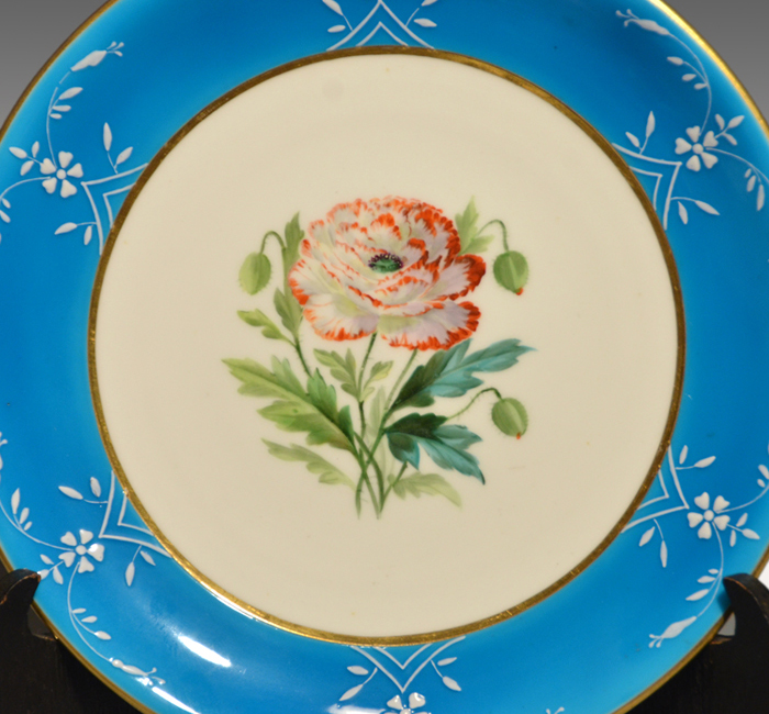 アンティーク ミントン ブルー 花文 金彩 プレート 皿 1800年代中頃