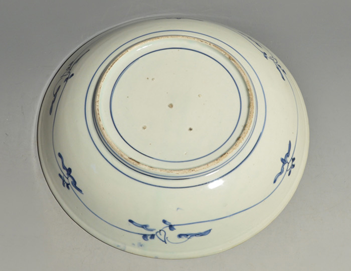 古伊万里(藍九谷様式)染付大皿 鳥に竹文 窓絵宝珠図　江戸時代中期