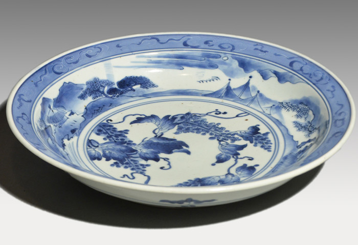 古伊万里(藍九谷様式)染付藤文大皿 江戸時代中期頃 美品 | 古